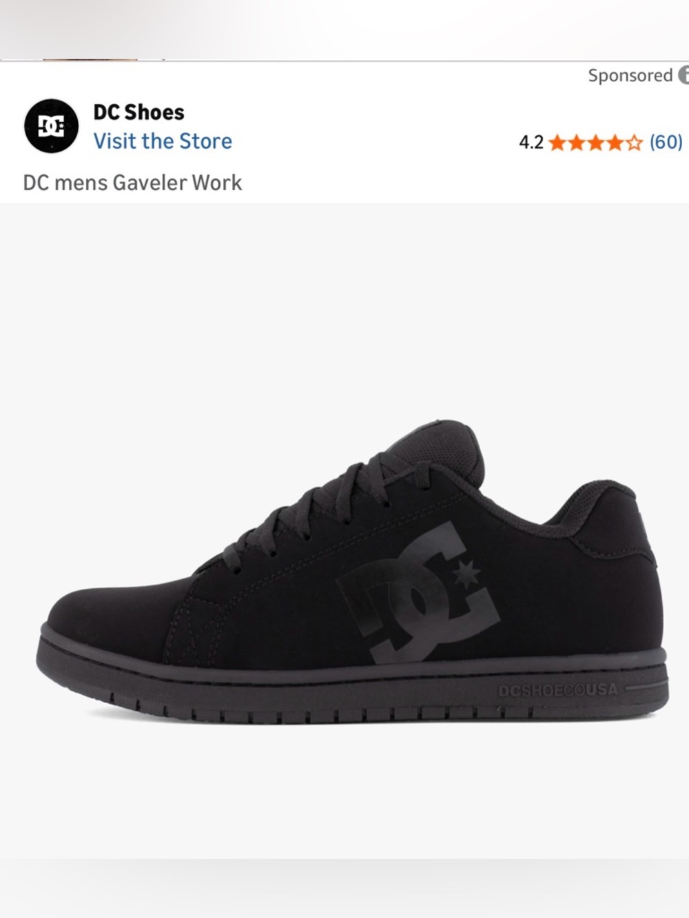 DC Men's Black Low-Profile Skate Sneakers with Subtle Logo